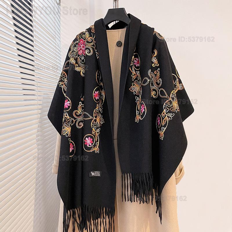 Go Ethnic Fashion - Damska etniczna chusta pashmina z haftem
